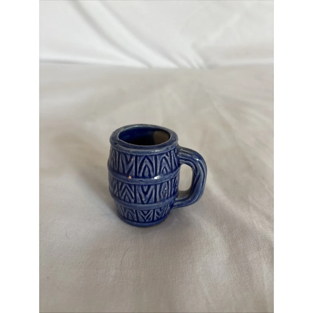 mini blue ceramic barrel toothpick holder